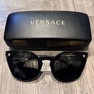 Versace Black Gloss Cat-Eye Sunglasses with Gold Medusa Accents